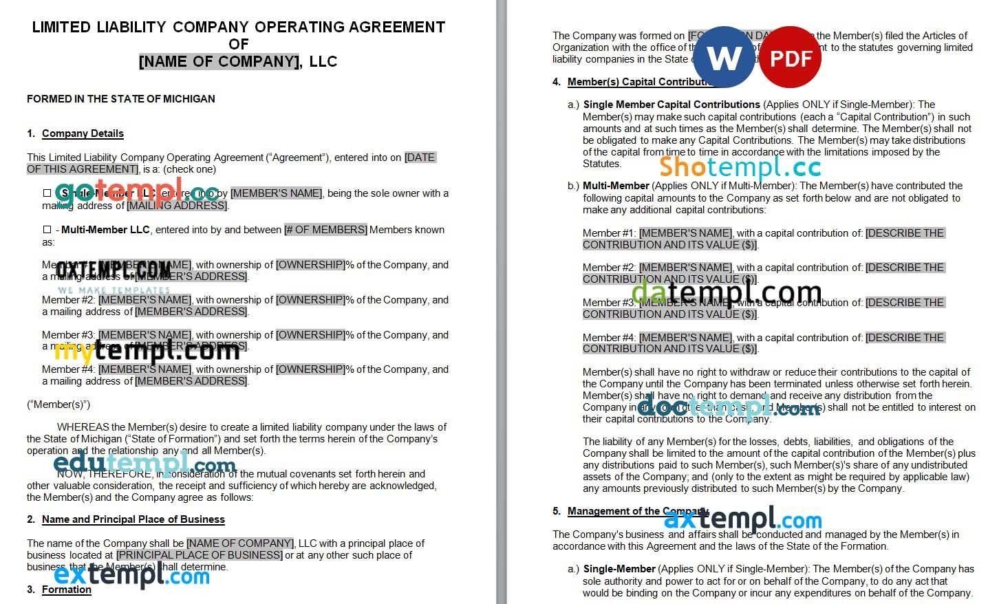 Michigan LLC Operating Agreement Word example, fully editable