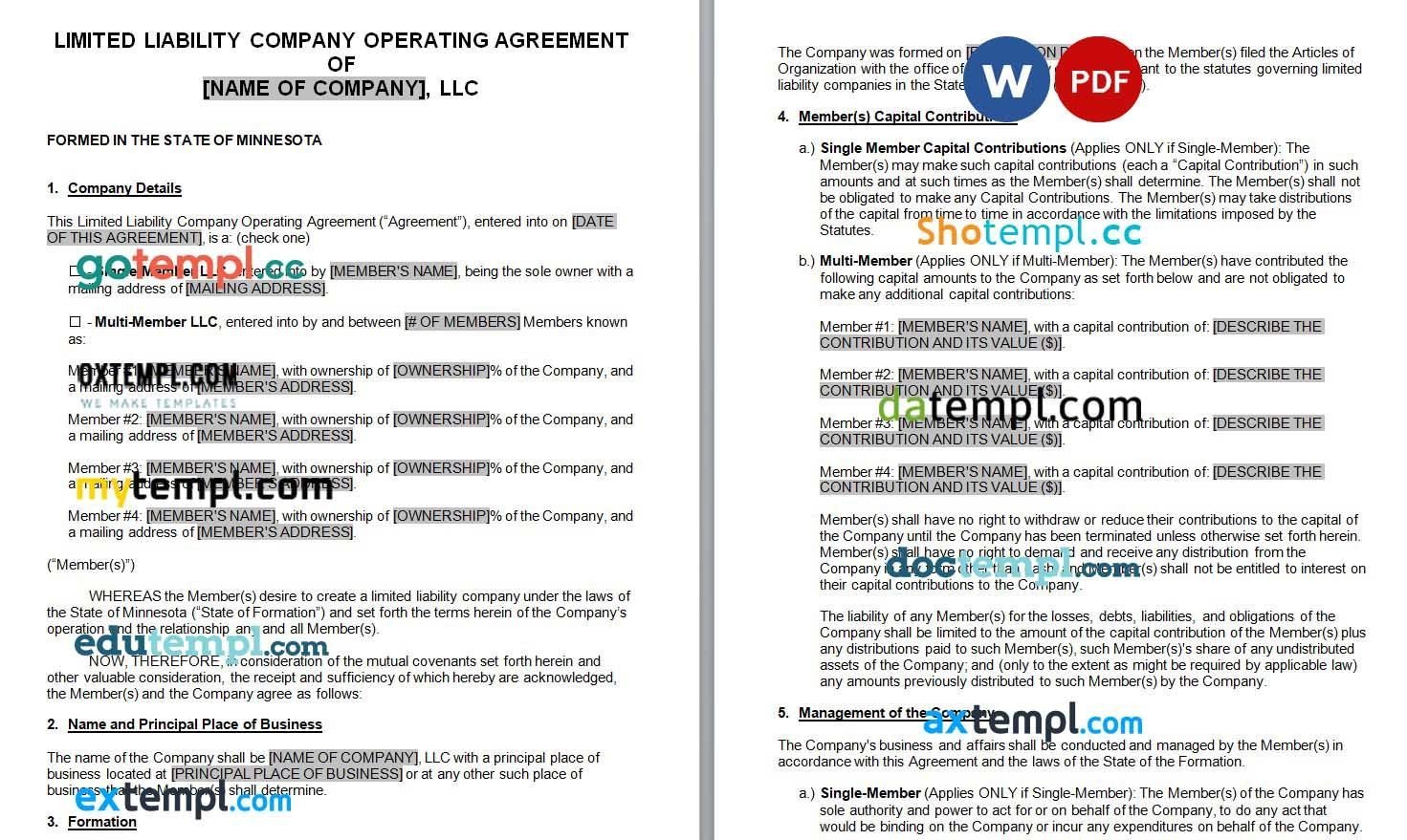 Minnesota LLC Operating Agreement Word example, fully editable