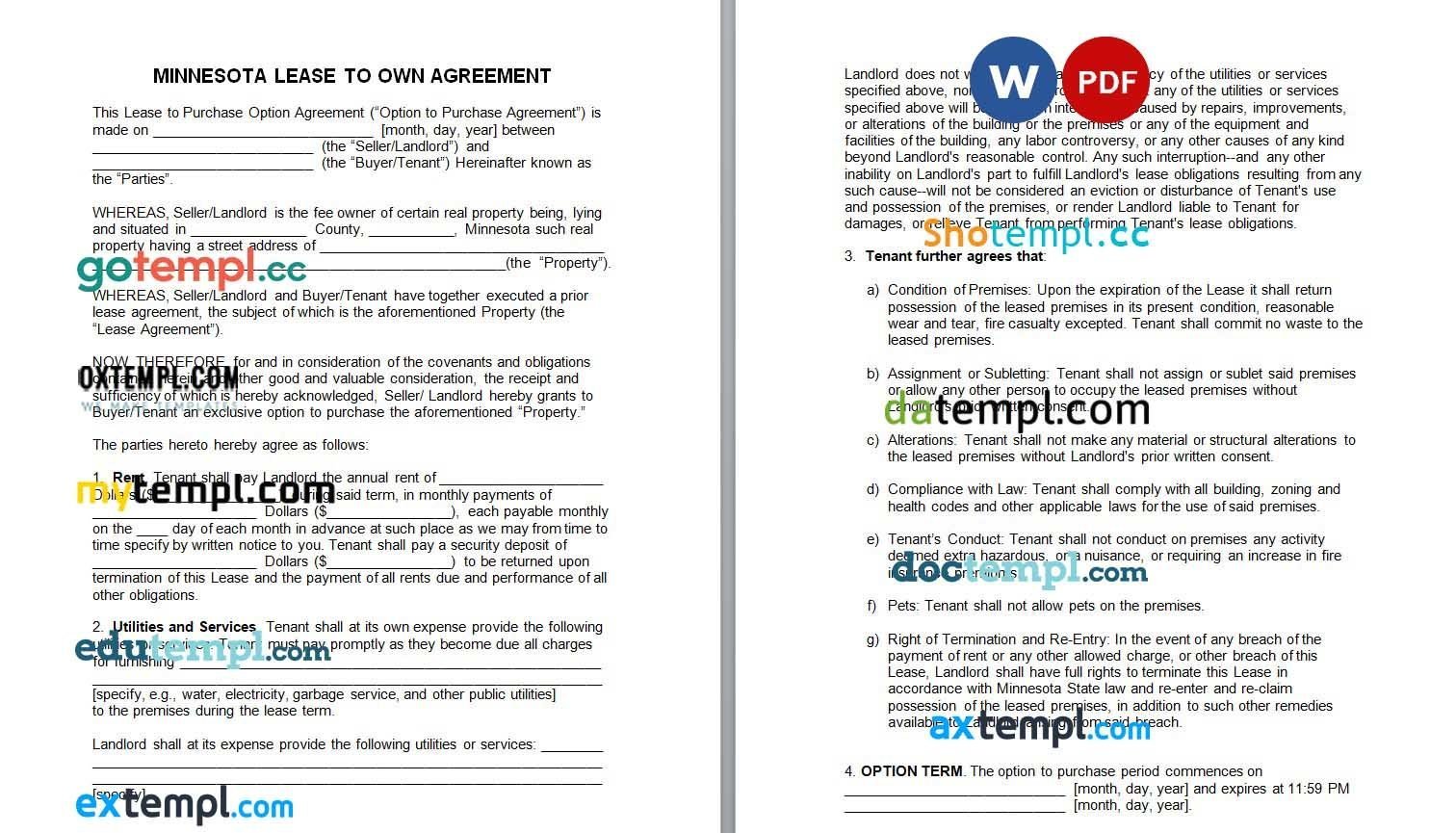 Minnesota Lease with Option to Purchase Agreement Form Word example