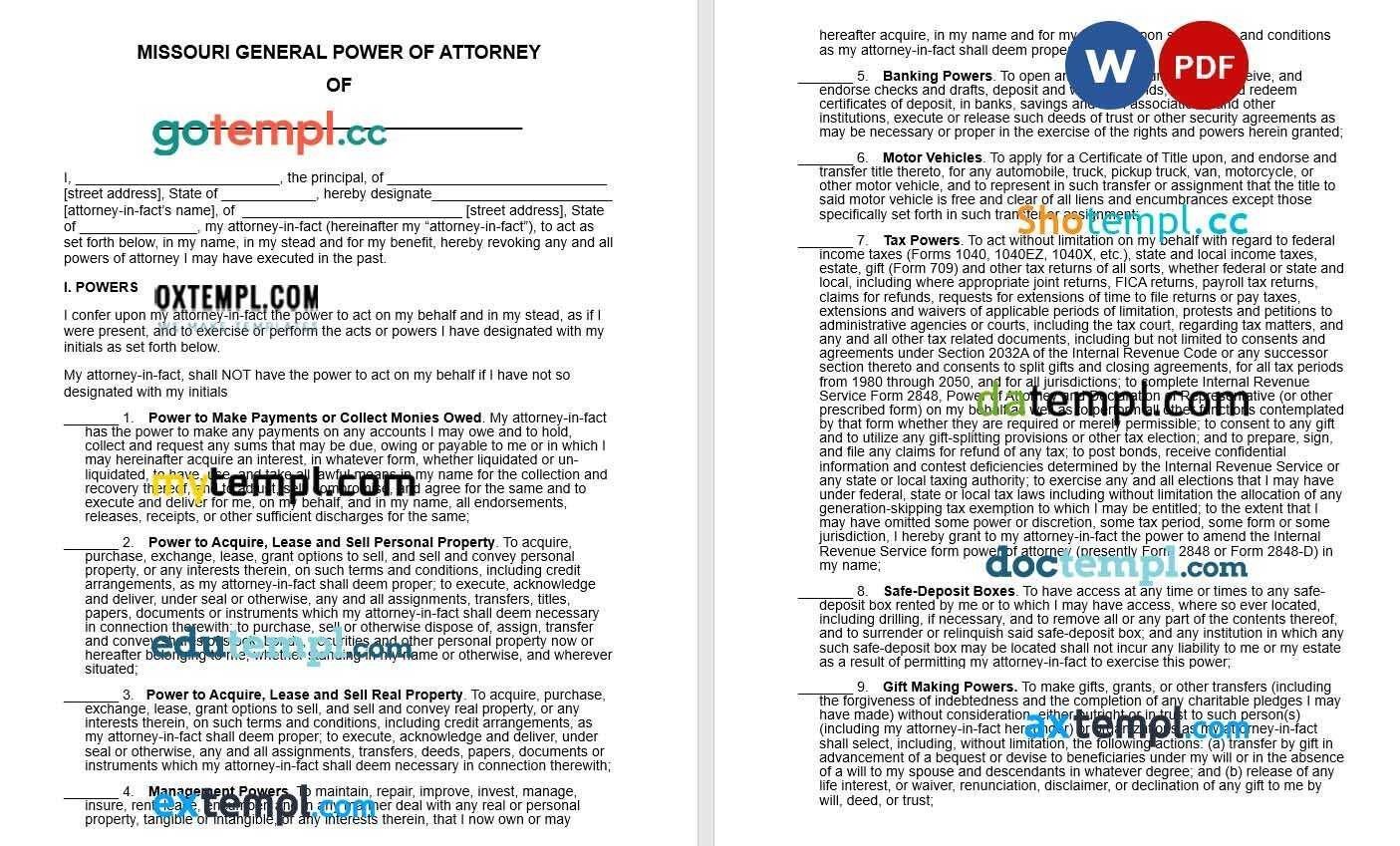 Missouri General Financial Power of Attorney Form example, fully editable