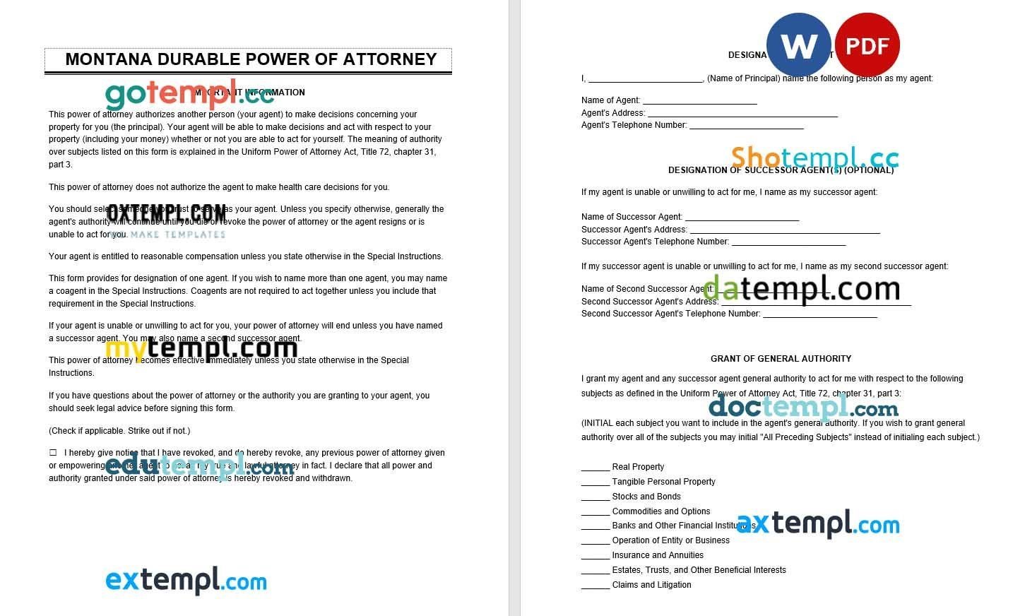 Montana Durable Power of Attorney example, fully editable