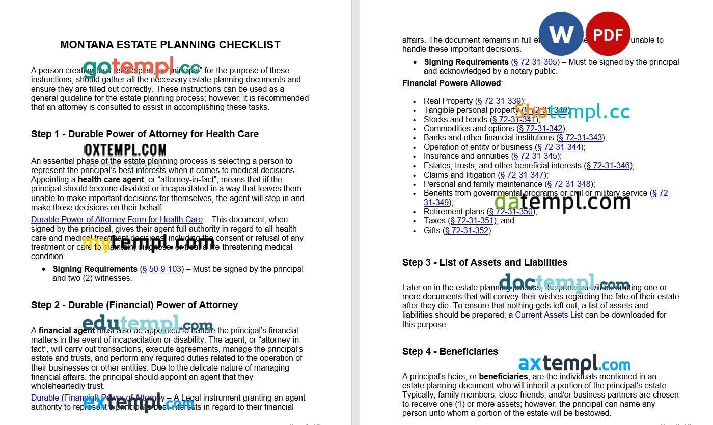 Montana Estate Planning Checklist example, fully editable