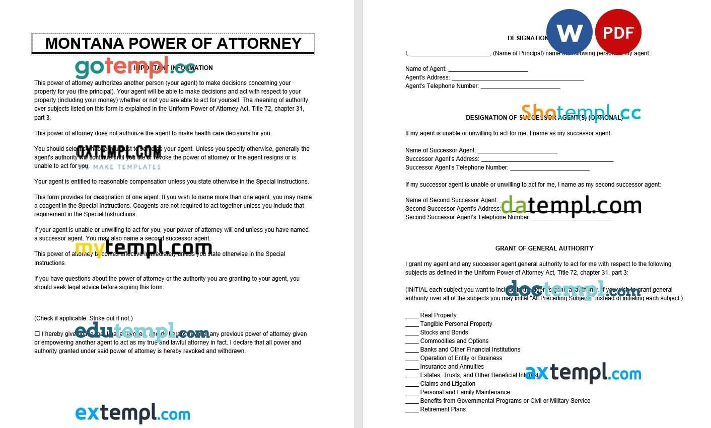 Montana Power of Attorney example, fully editable