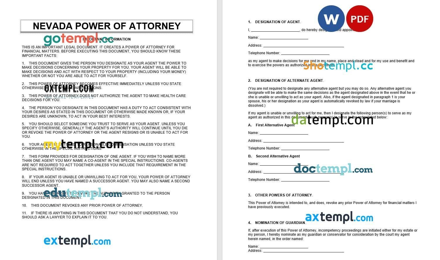 Nevada Power of Attorney example, fully editable