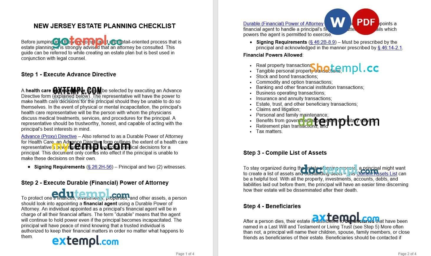 New Jersey Estate Planning Checklist example, fully editable