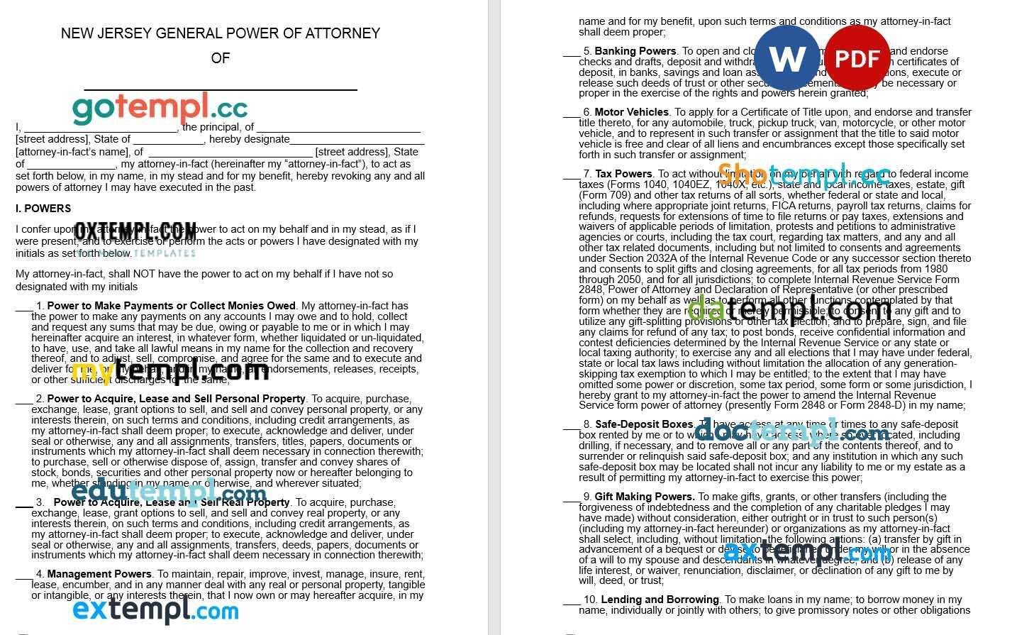 New Jersey General Power of Attorney example, fully editable