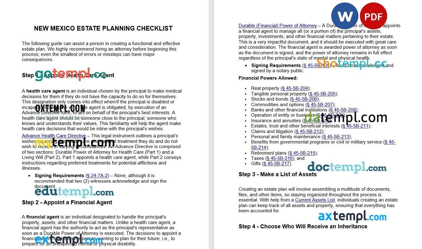 New Mexican Estate Planning Checklist example, fully editable