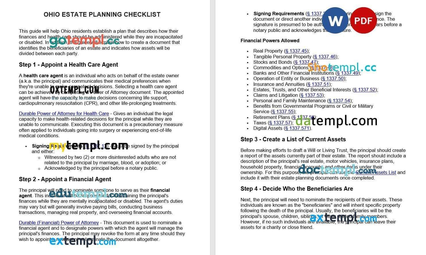 Ohio Estate Planning Checklist example, fully editable