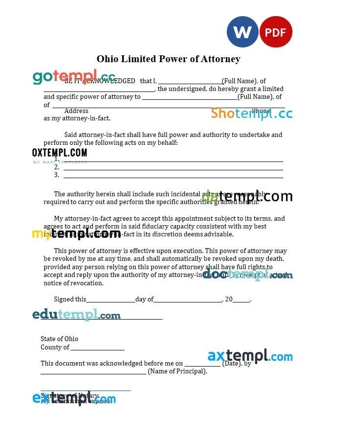 Ohio Limited Power of Attorney example, fully editable