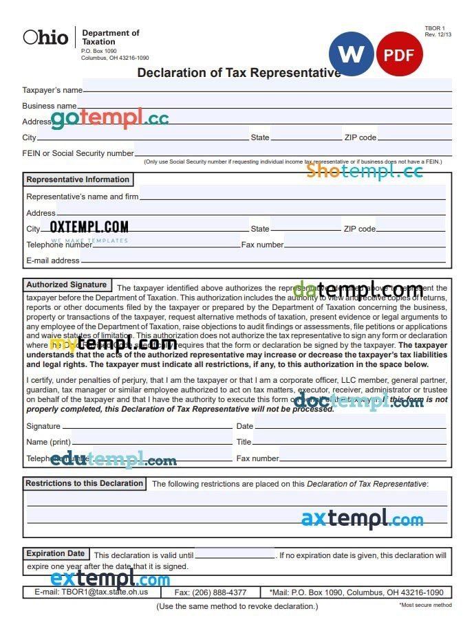 Ohio Tax Power of Attorney Form example, fully editable