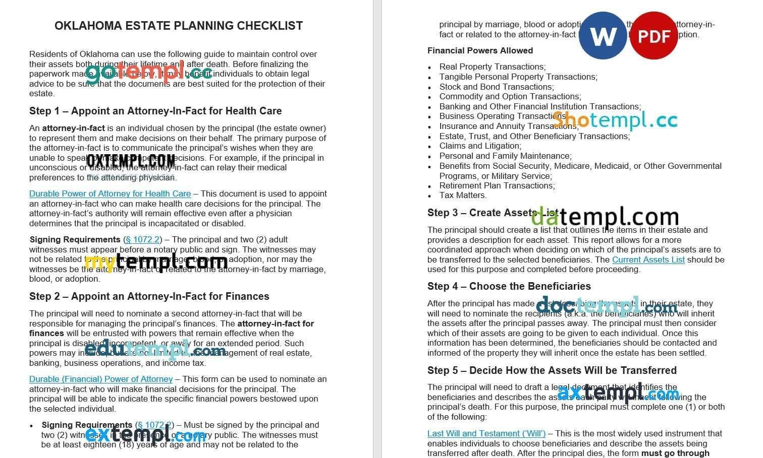 Oklahoma Estate Planning Checklist example, fully editable