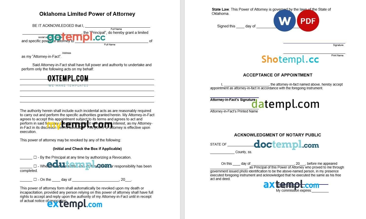 Oklahoma Limited Power of Attorney Form example, fully editable