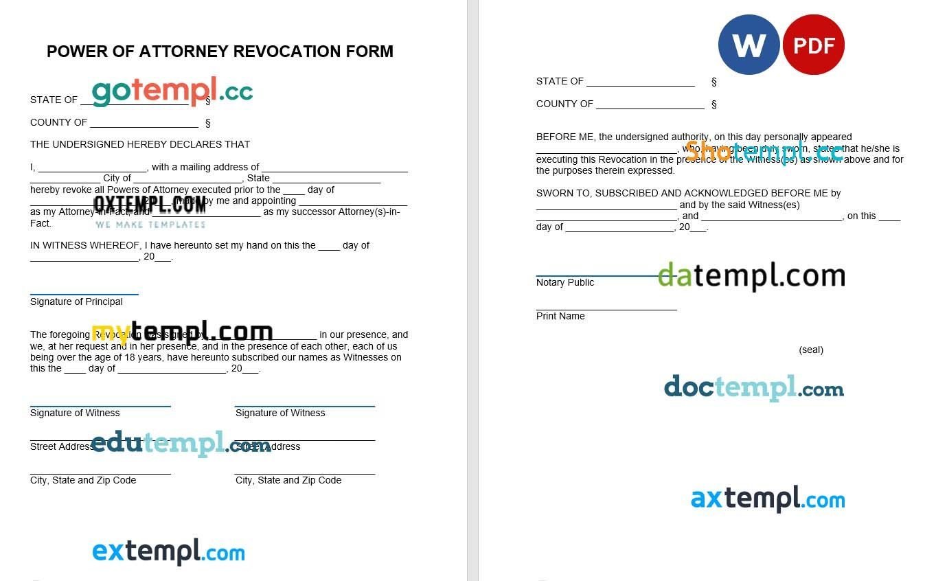 Power of Attorney Revocation Form example, fully editable