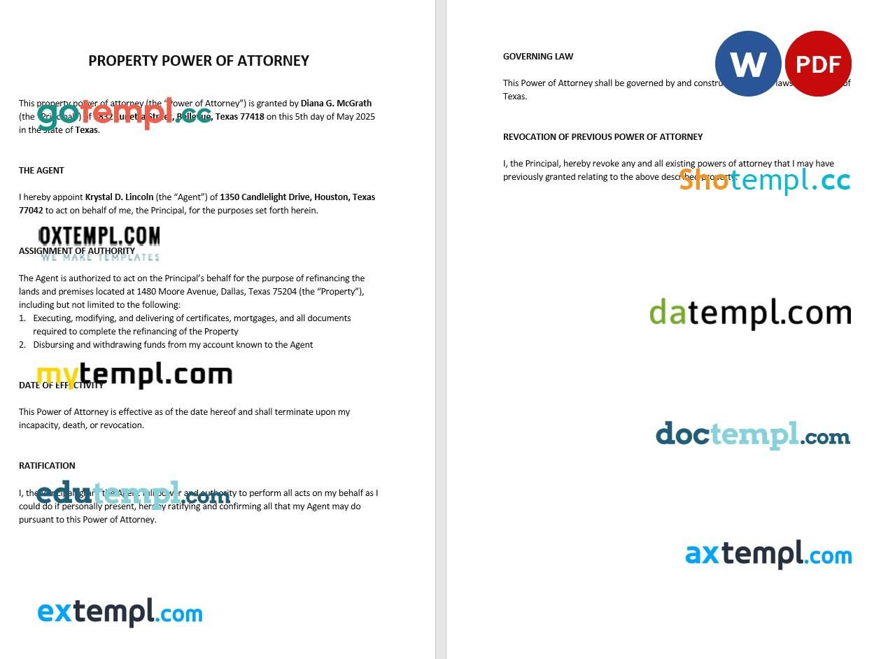 Property Power of Attorney Sample example, fully editable