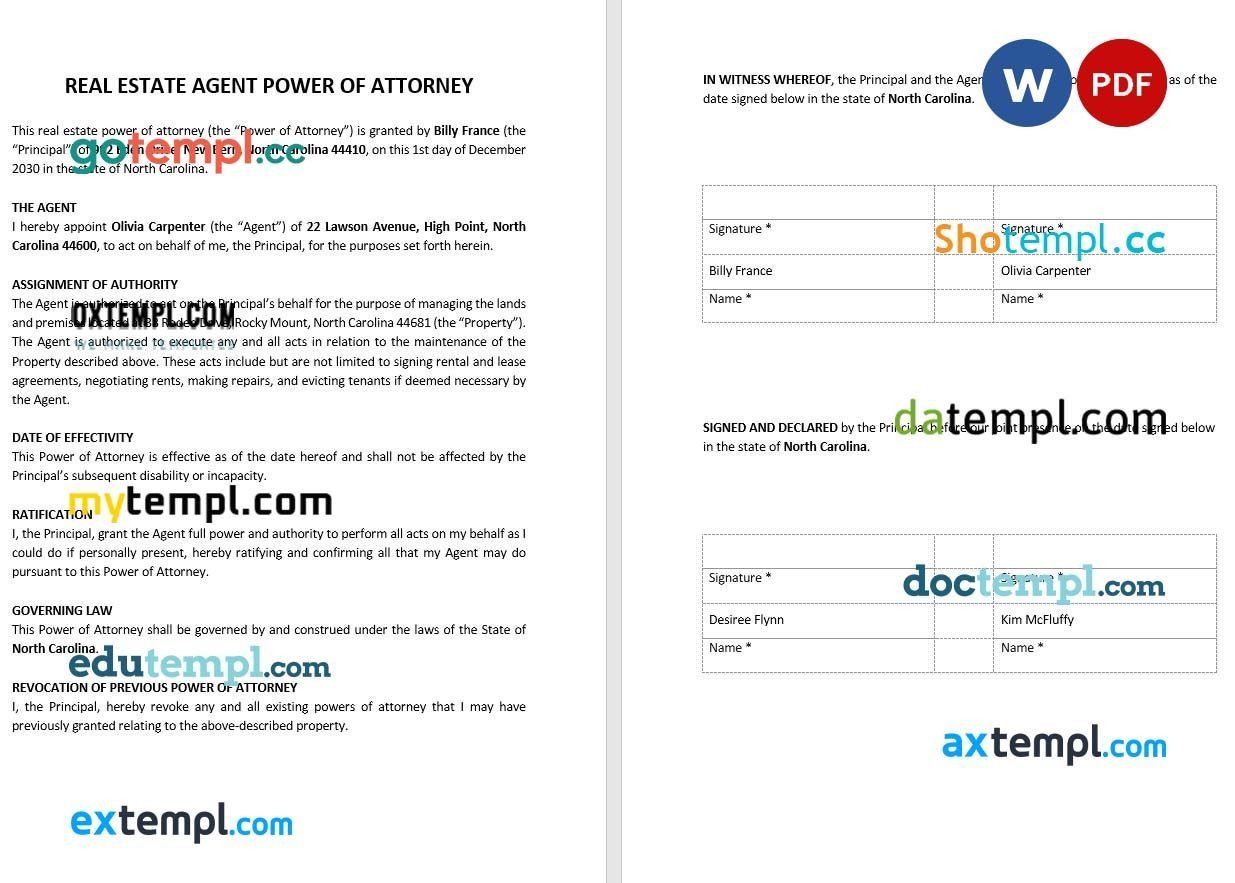 Real Estate Agent Power of Attorney Template, fully editable
