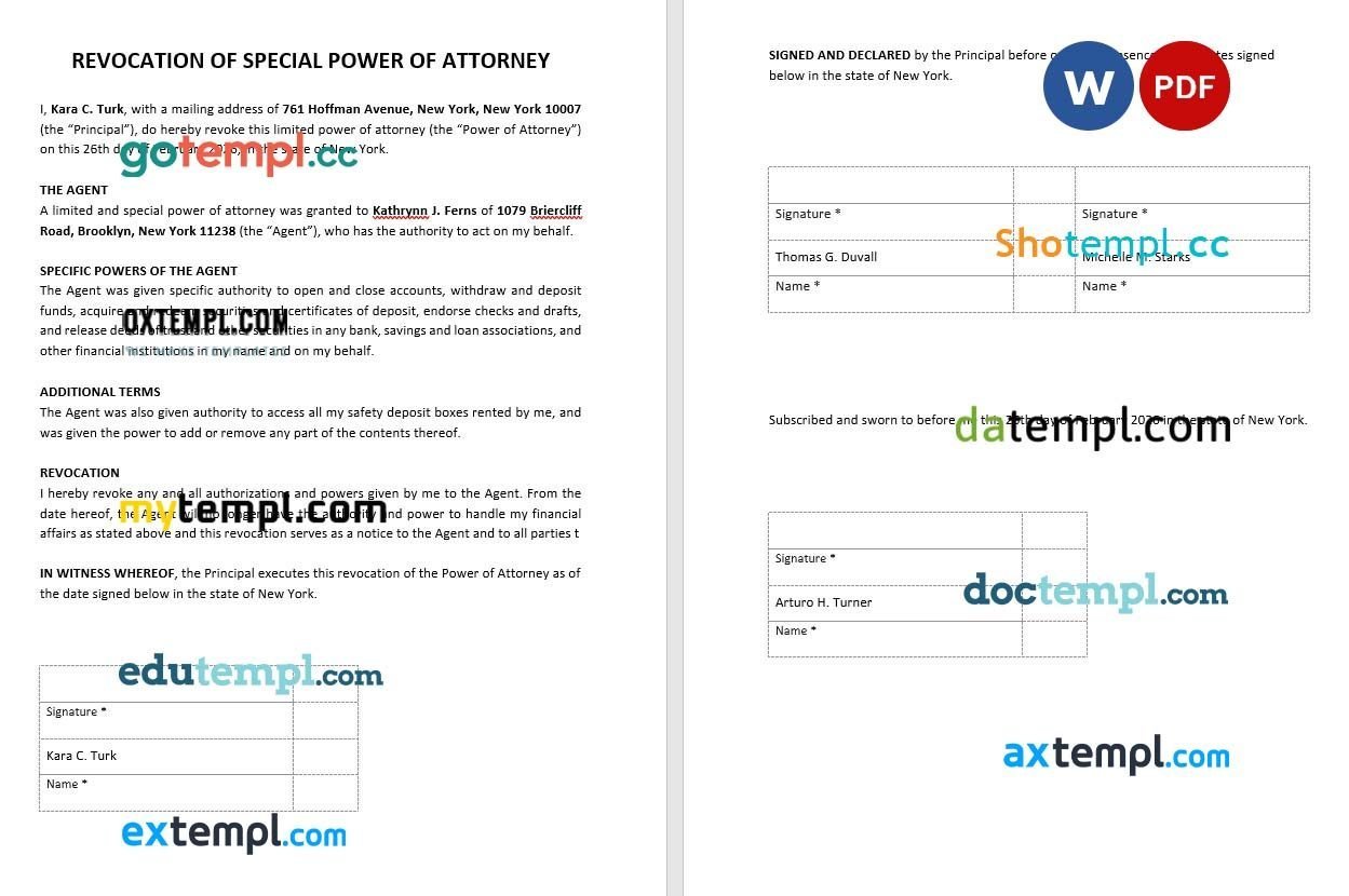 Revocation of Special Power of Attorney example, fully editable