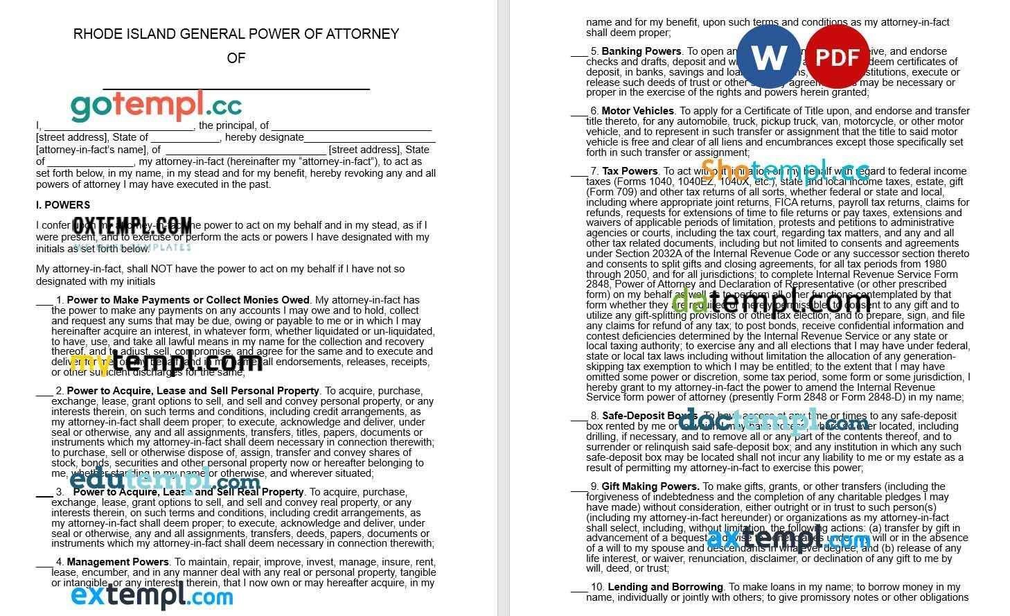 Rhode Island General Power of Attorney example, fully editable