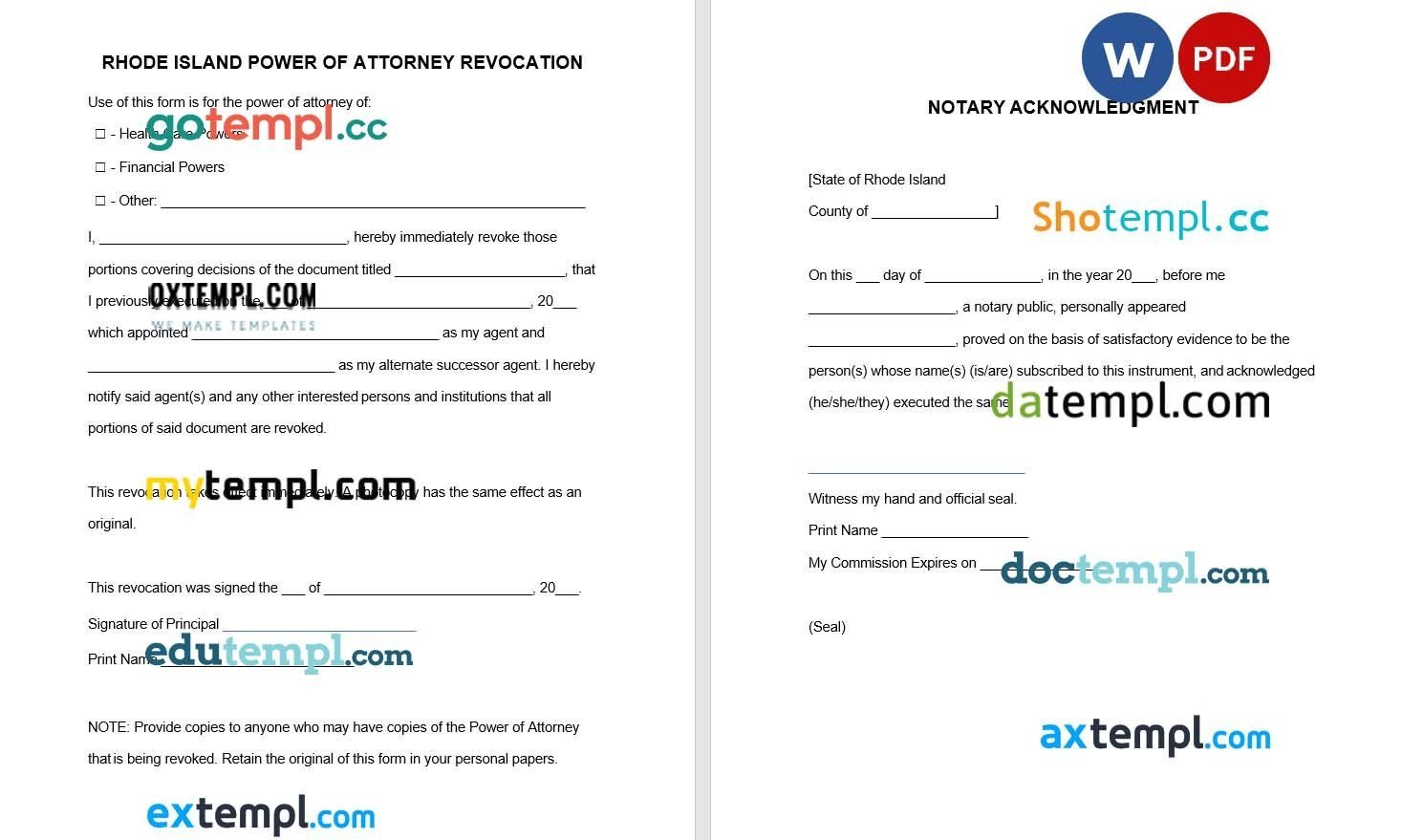 Rhode Island Power of Attorney Revocation Form example, fully editable