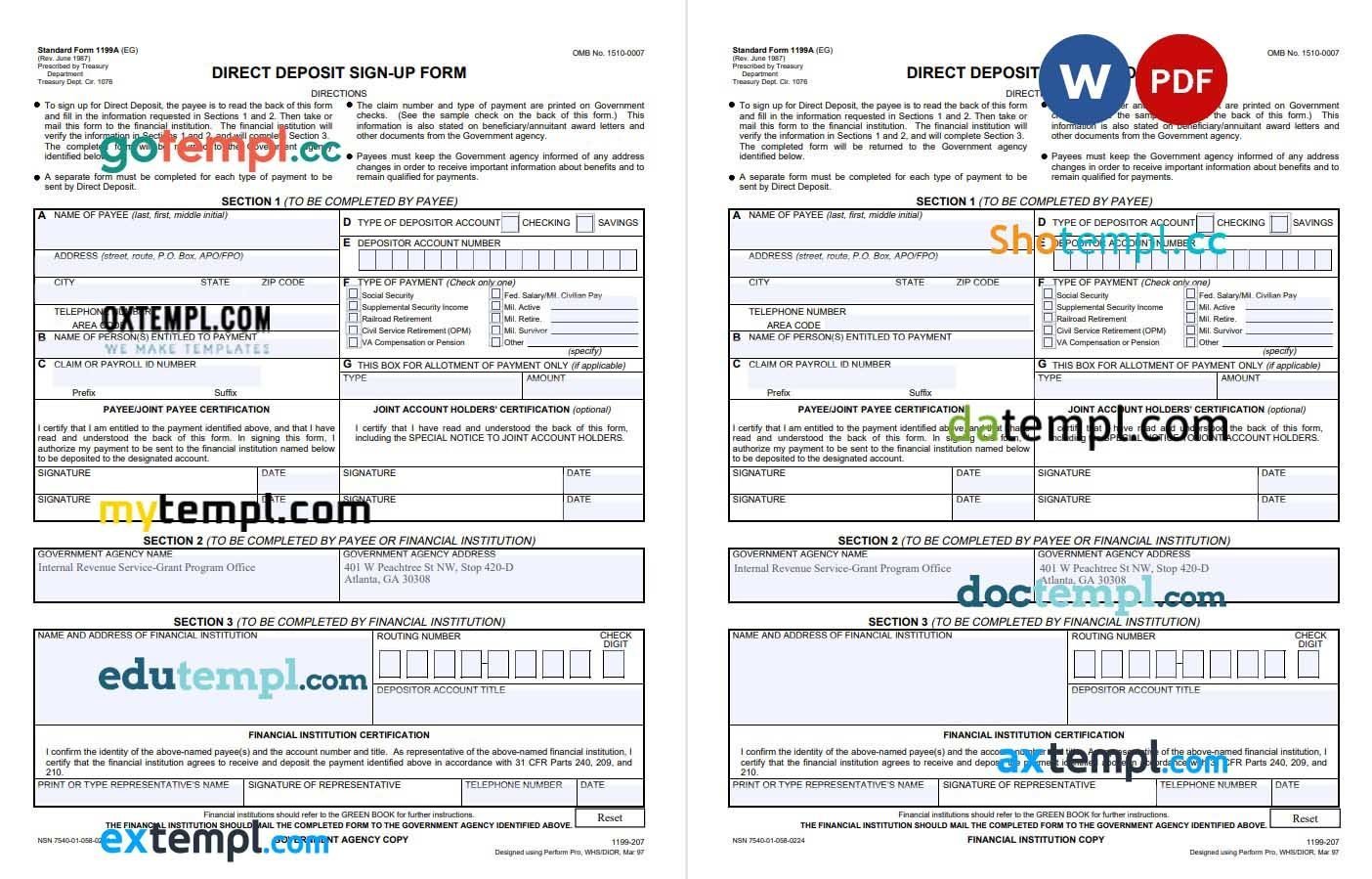 Standard Direct Deposit Signup Form example, fully editable