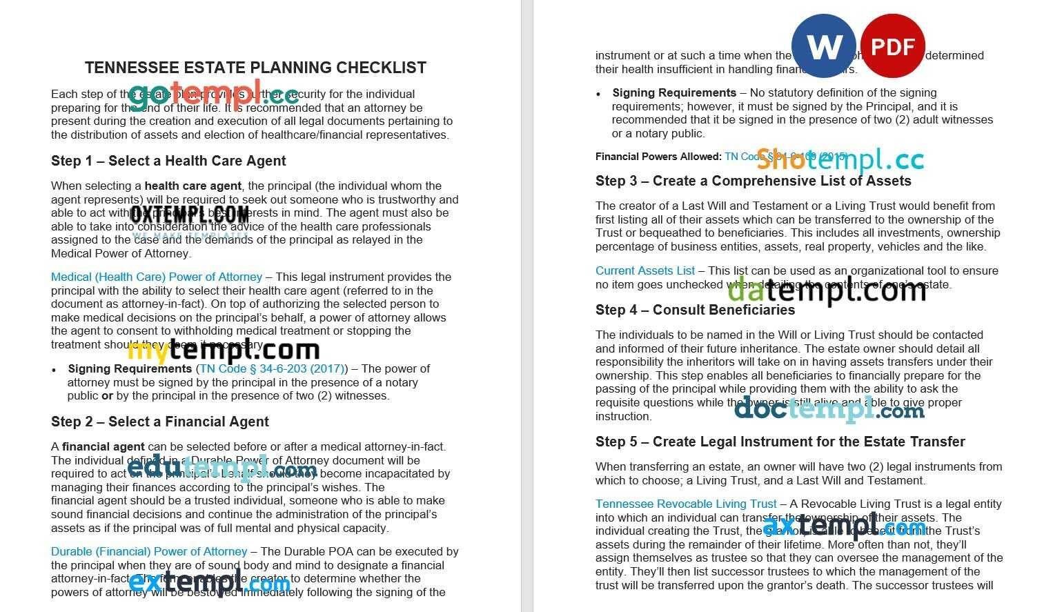 Tennessee Estate Planning Checklist example, fully editable