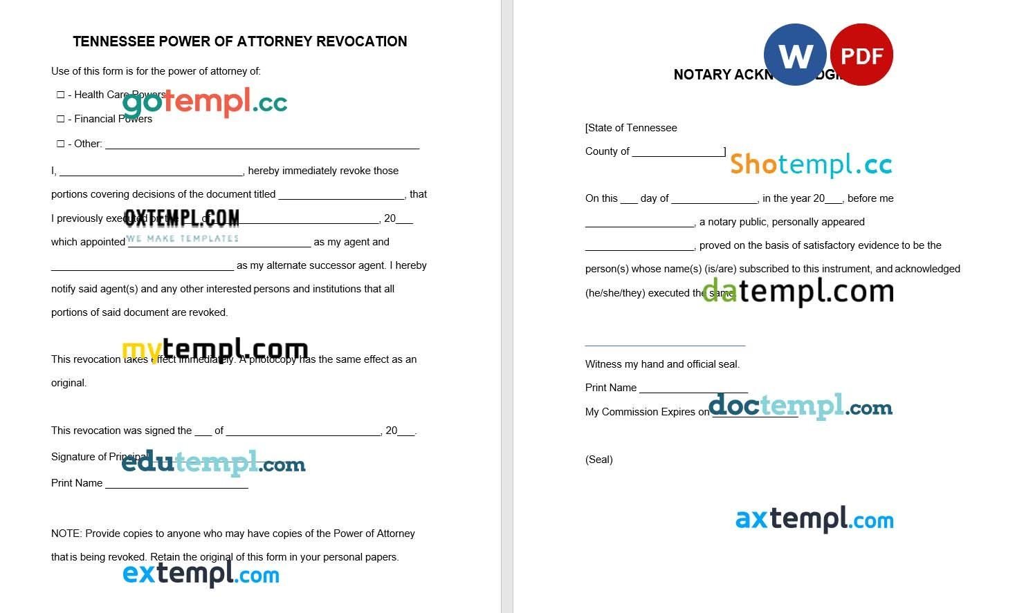 Tennessee Power of Attorney Revocation Form example, fully editable