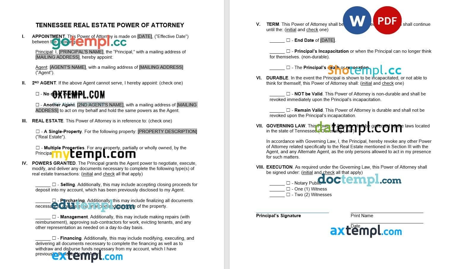 Property Power of Attorne example, fully editable