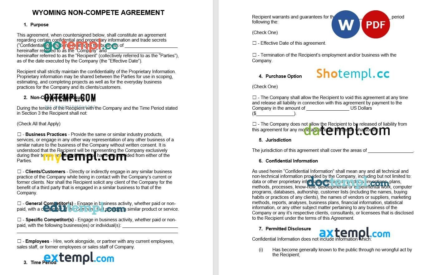 Wyoming Non-Compete Agreement example, fully editable