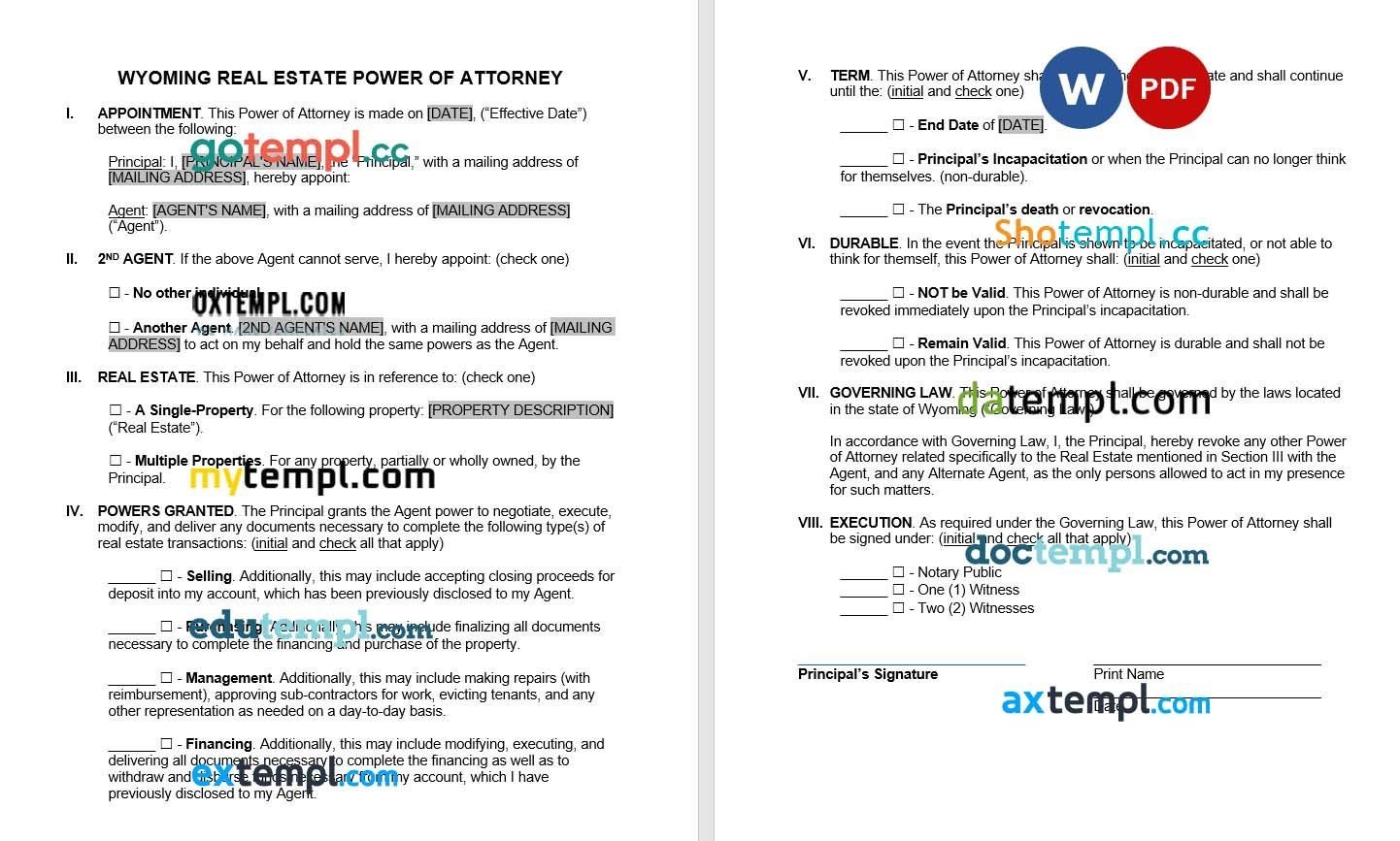 Wyoming Real Estate Power of Attorney example, fully editable
