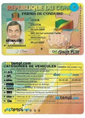 Congo driving license template in PSD format