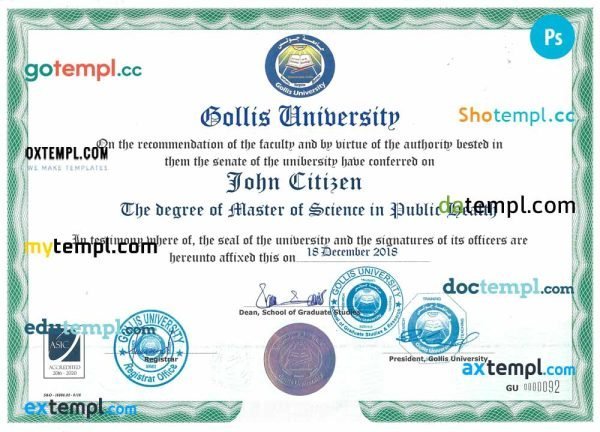 Somaliland Gollis university certificate PSD template