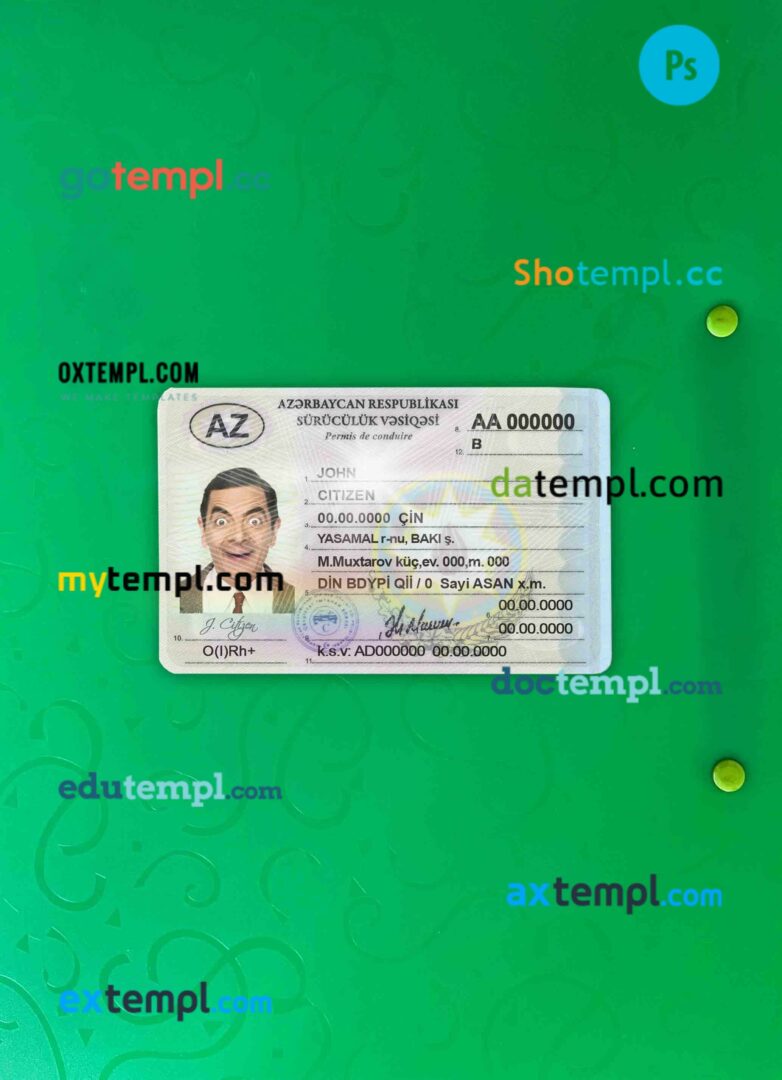 Azerbaijan driving license PSD files, scan look and photographed image, 2 in 1 (2013 – present)