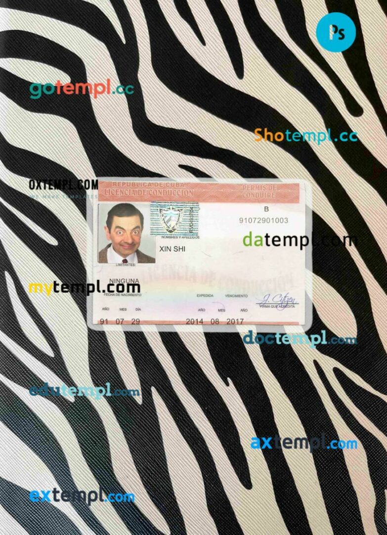Cuba driving license editable PSD files, scan look and photo-realistic look, 2 in 1