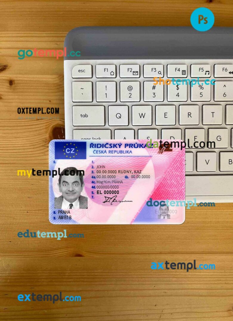 Czech driving license PSD files, scan look and photographed image, 2 in 1
