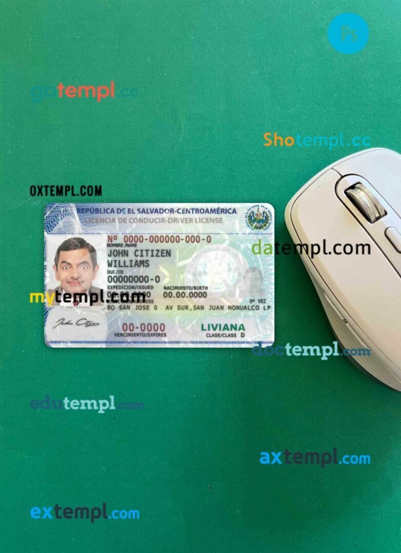 El Salvador driving license editable PSD files, scan look and photo-realistic look, 2 in 1