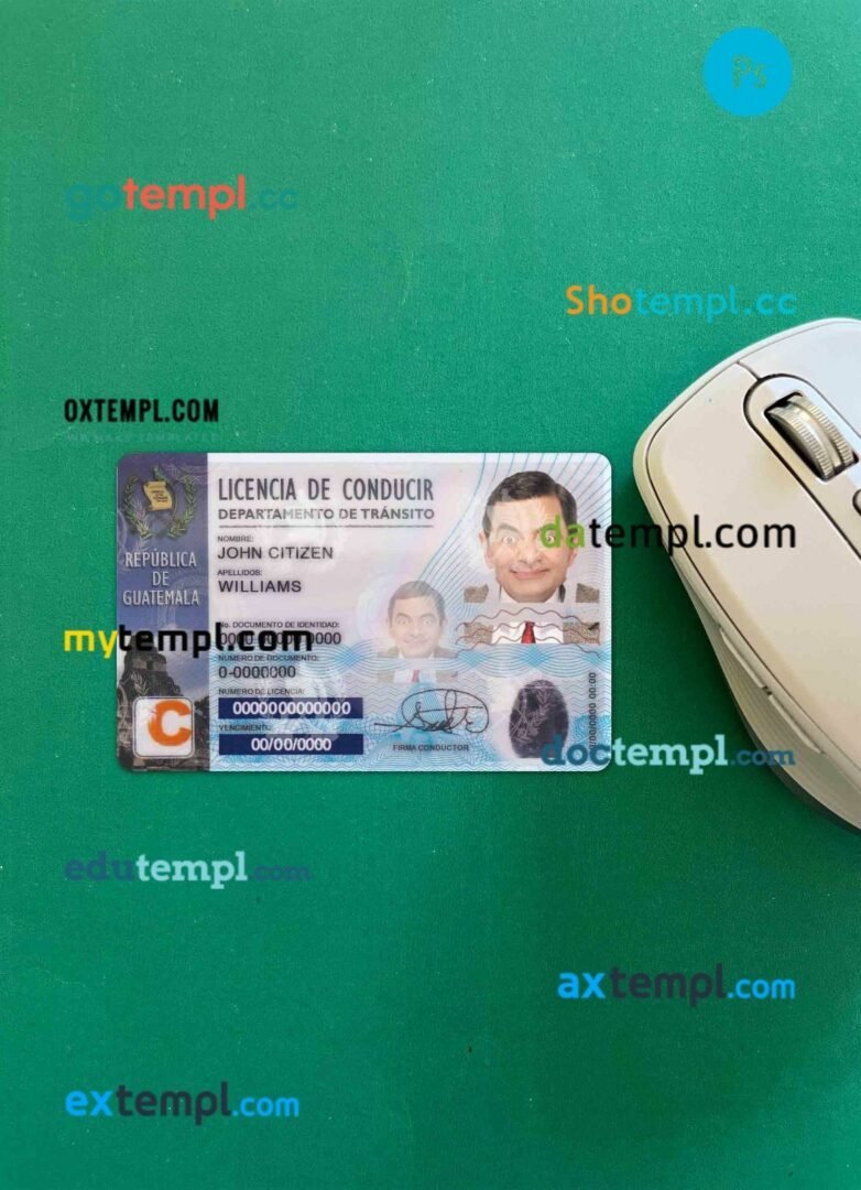 Guatemala driving license PSD files, scan look and photographed image, 2 in 1
