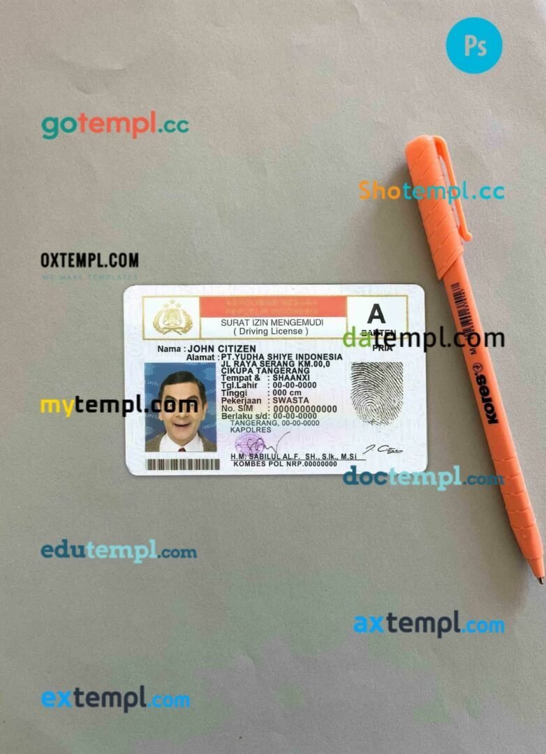 Indonesia driving license PSD files, scan look and photographed image, 2 in 1