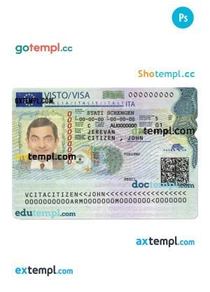 Italy schengen visa PSD template, fully editable