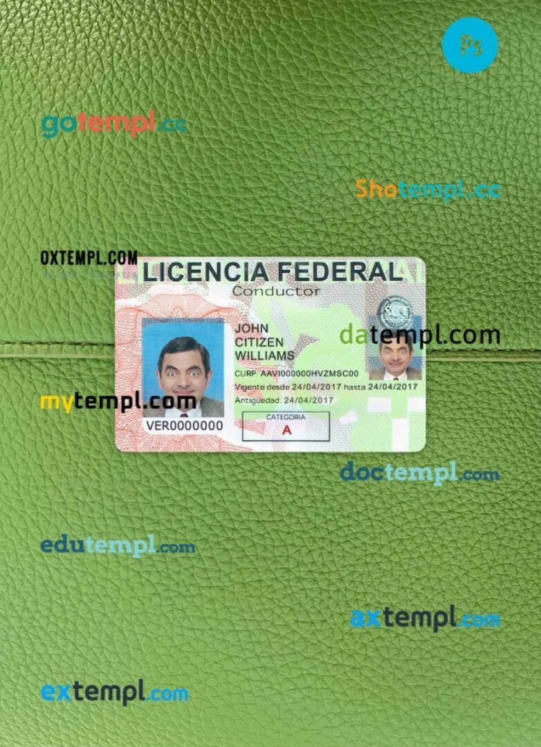 Mexico driving license editable PSD files, scan look and photo-realistic look, 2 in 1