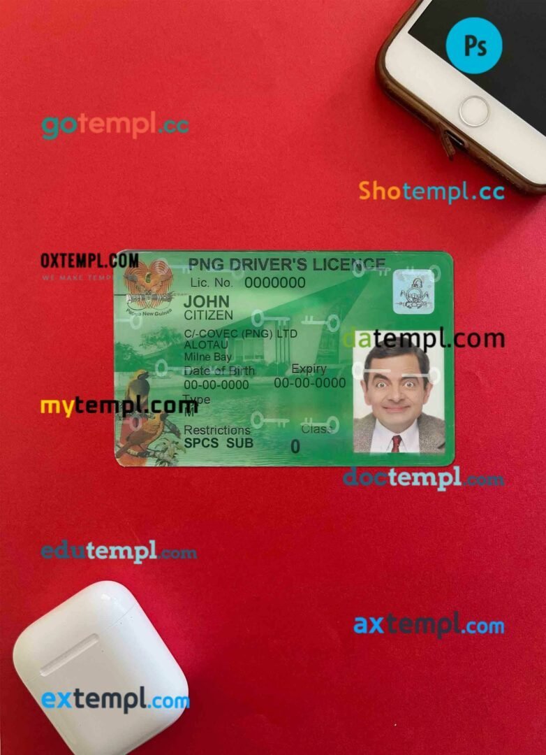 Papua New Guinea driving license PSD files, scan look and photographed image, 2 in 1 (2020-present)