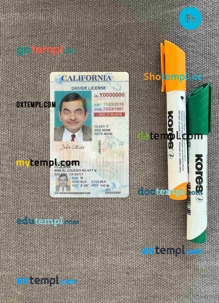 USA California driving license PSD files, scan look and photographed image, 2 in 1, under 21