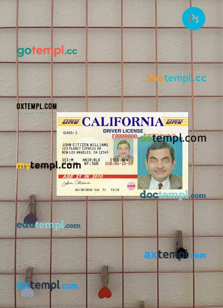 USA California driving license PSD files, scan look and photographed image, 2 in 1 (version 3)