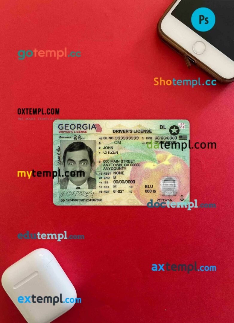 USA Georgia driving license PSD files, scan look and photographed image, 2 in 1 (2019-present)