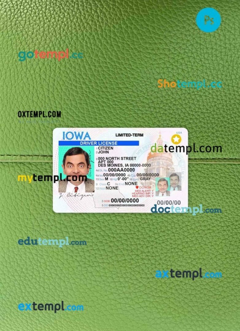 USA Lowa driving license PSD files, scan look and photographed image, 2 in 1