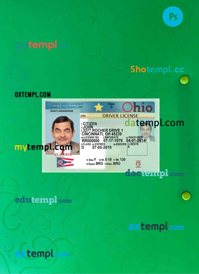 USA Ohio driving license PSD files, scan look and photographed image, 2 in 1 (2018-present)