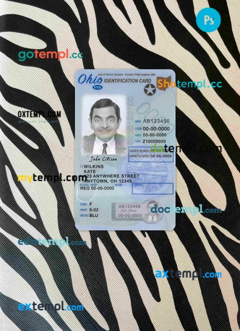 USA Ohio driving license editable PSD files, scan look and photo-realistic look, 2 in 1, under 21