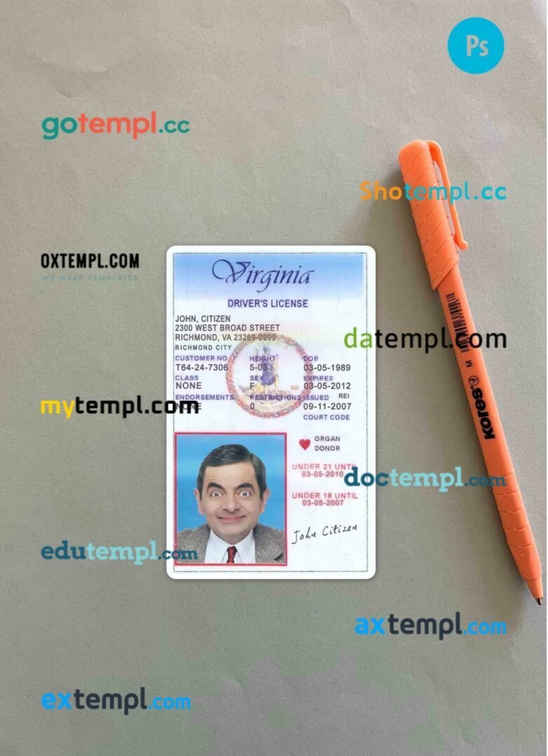 USA Texas driving license PSD files, scan look and photographed image, 2 in 1, under 21