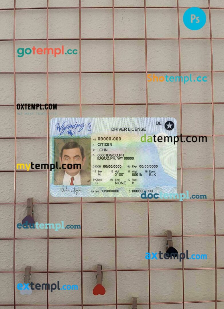 USA Wyoming state driving license PSD files, scan look and photographed image, 2 in 1 (2020-present)