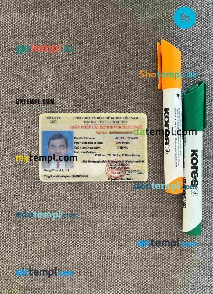 Vietnam driving license PSD files, scan look and photographed image, 2 in 1