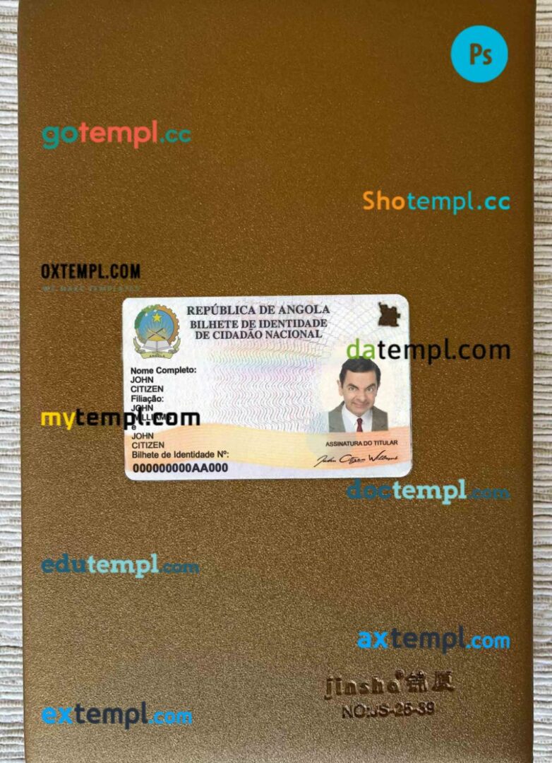 Angola ID card PSD files, scan look and photographed image, 2 in 1