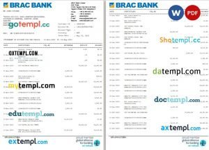 Bangladesh BRAC Bank statement Word and PDF template, 7 pages